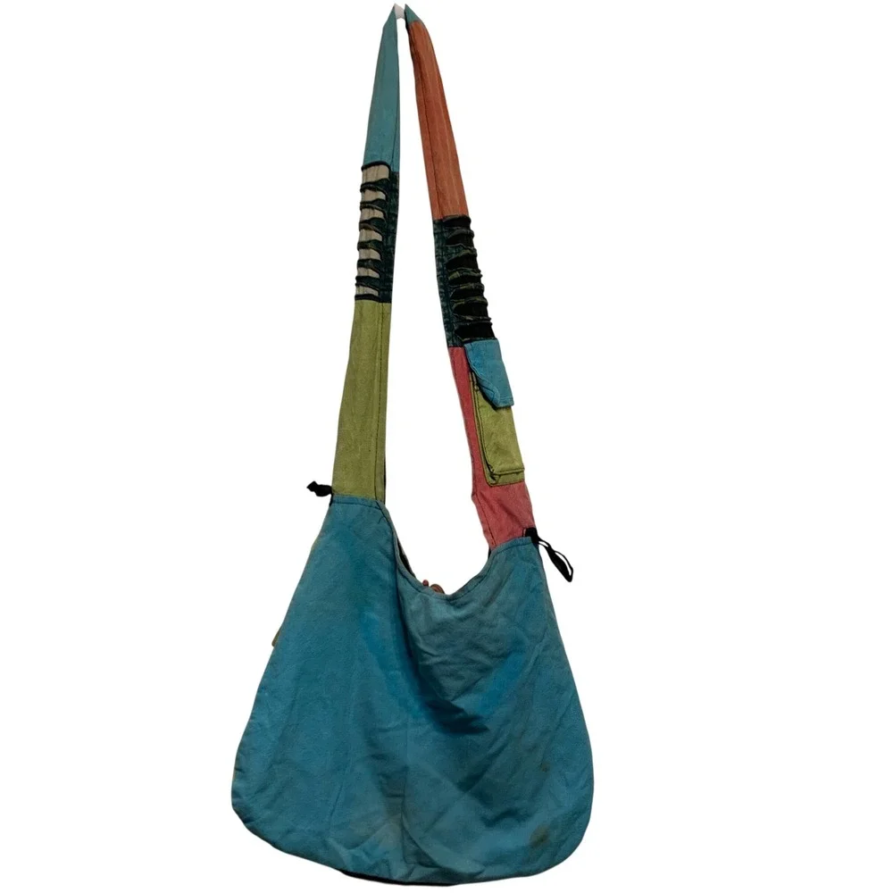 Bohemian Patchwork Hobo Bag Large Multi-Color Peace Sign Hippie Festival Hobo